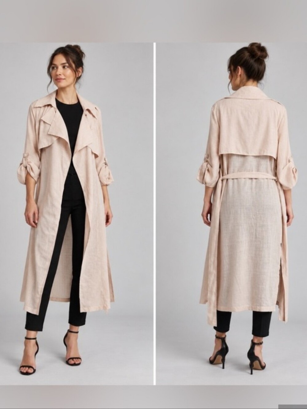 Windsor Light Pink Long Trench Coat with Tie Waist